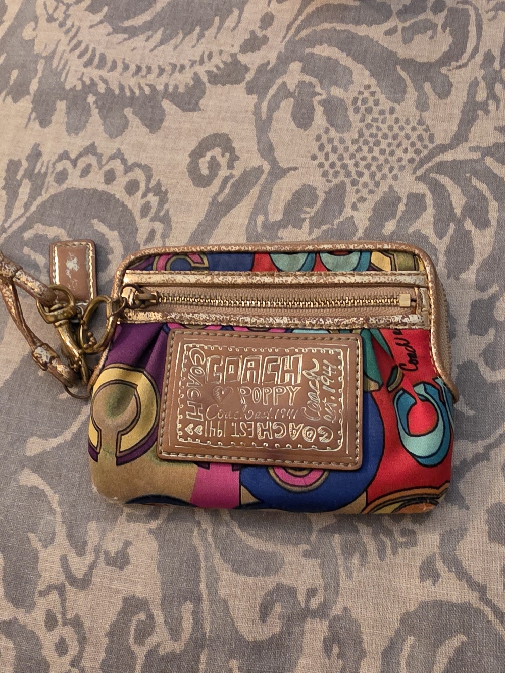 Coach Multicolor Poppy Small Wristlet with Metallic Trim